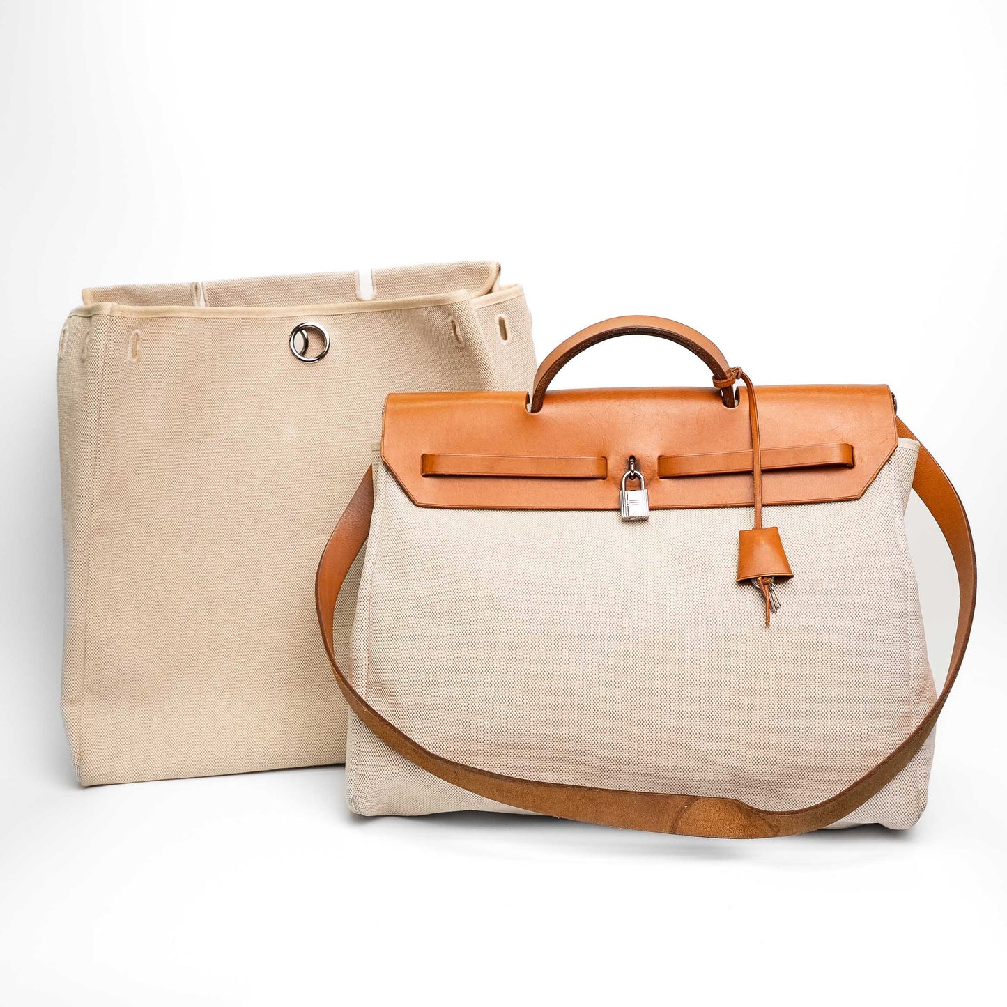 Hermès Herbag Messenger Canvas Leather Shoulder Travel Bag