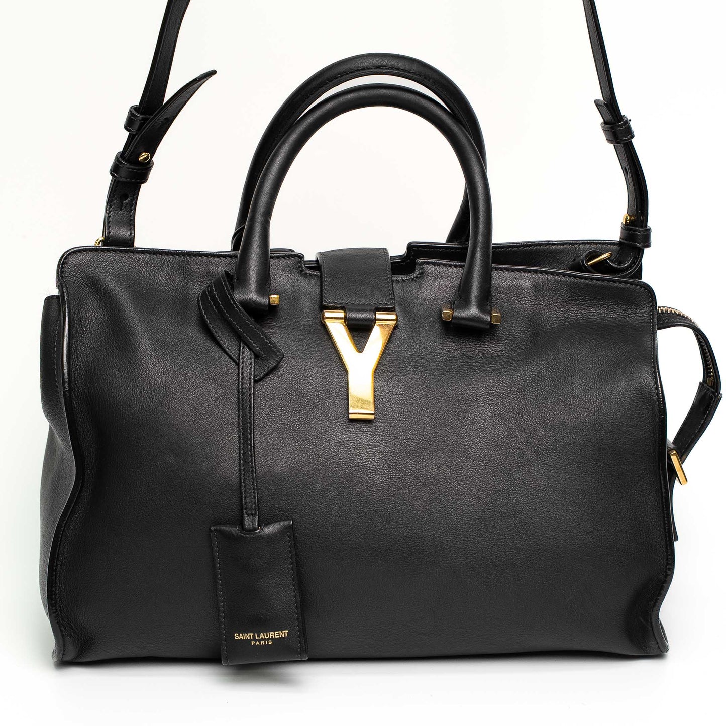 Saint Laurent Y Cabas Black Leather Top Handle Shoulder Bag