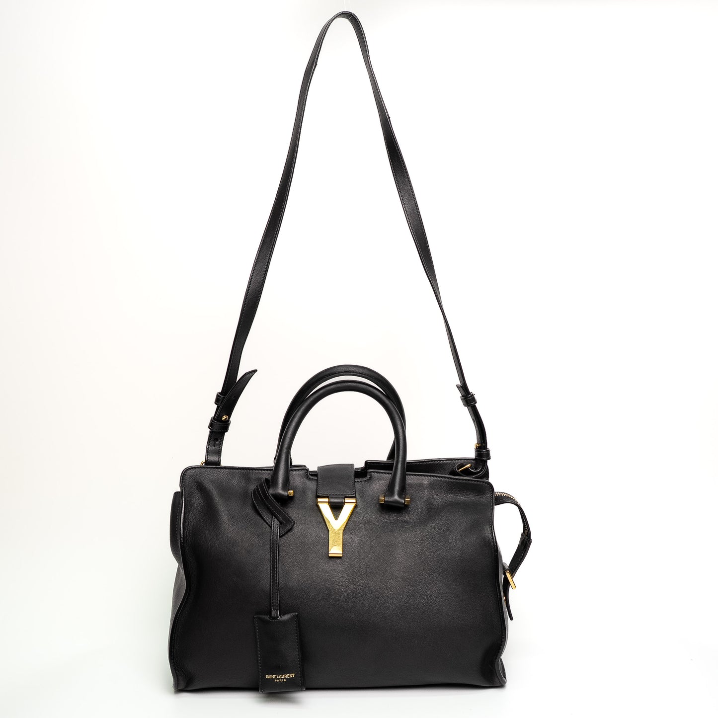 Saint Laurent Y Cabas Black Leather Top Handle Shoulder Bag