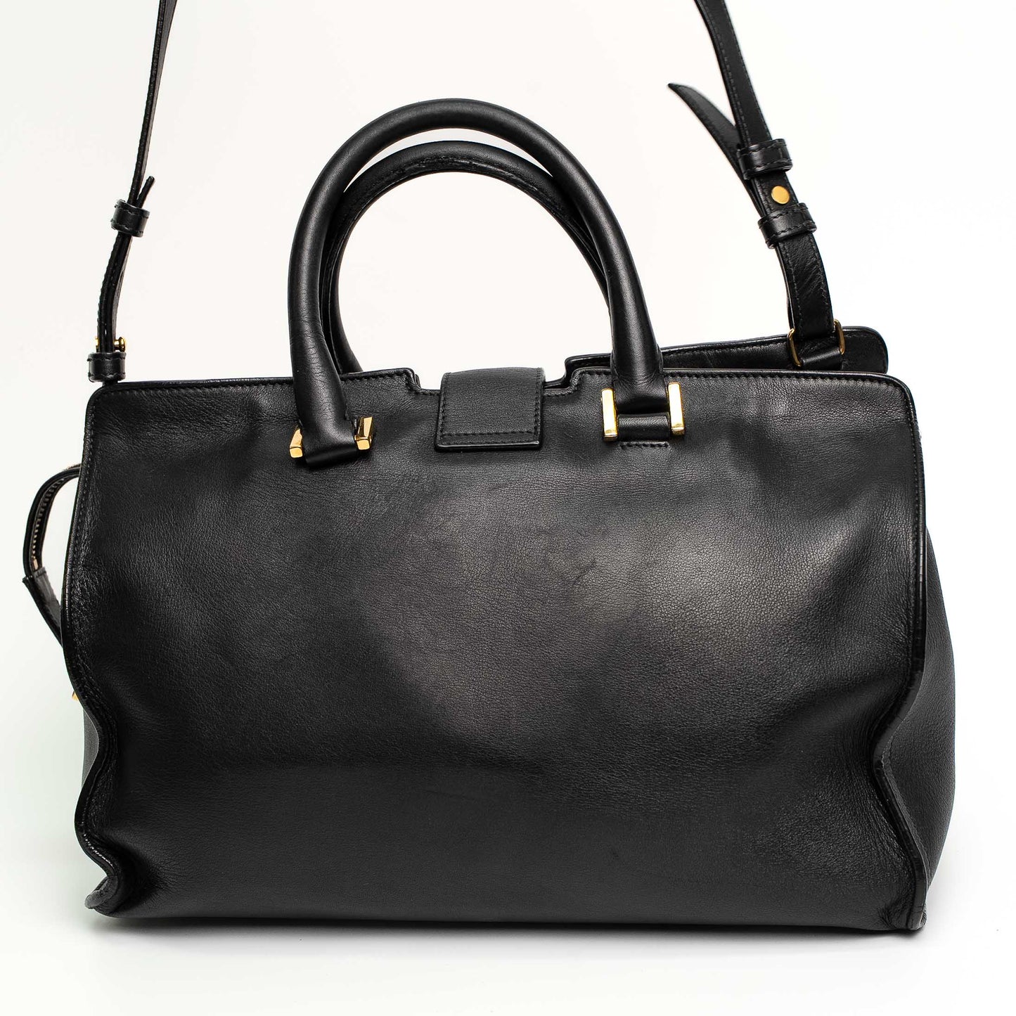 Saint Laurent Y Cabas Black Leather Top Handle Shoulder Bag