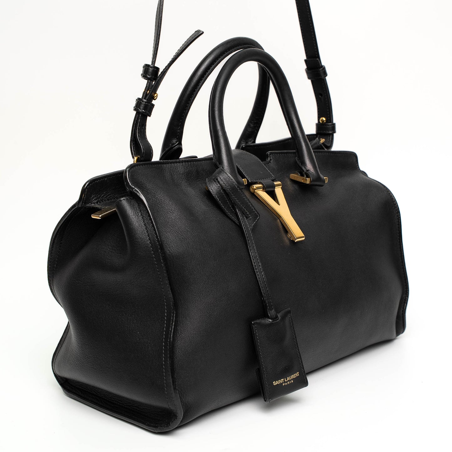 Saint Laurent Y Cabas Black Leather Top Handle Shoulder Bag