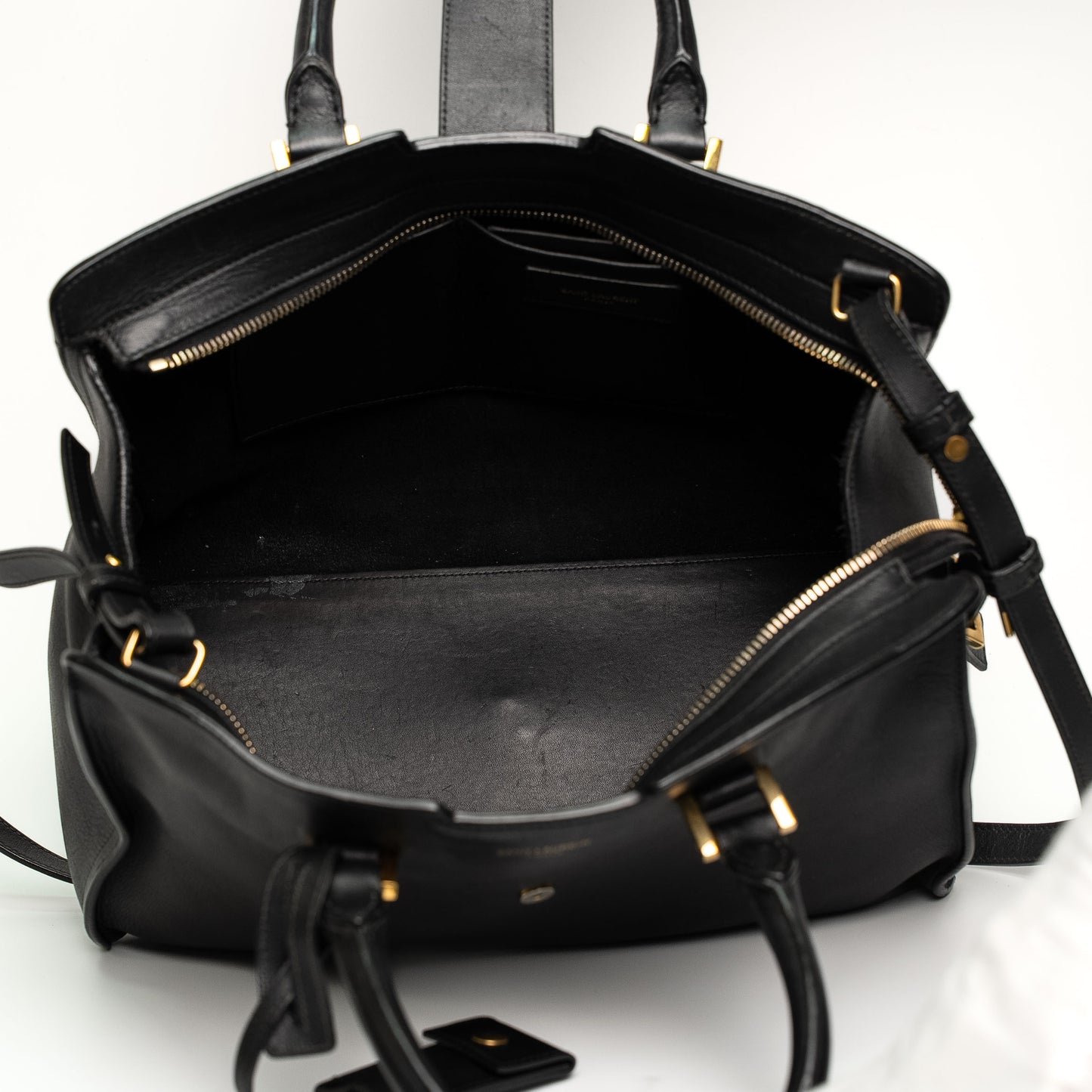 Saint Laurent Y Cabas Black Leather Top Handle Shoulder Bag