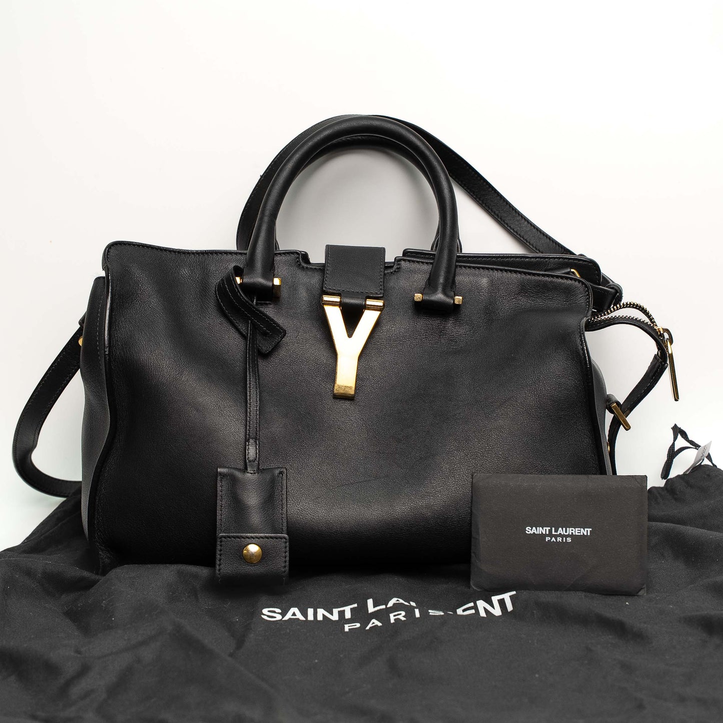 Saint Laurent Y Cabas Black Leather Top Handle Shoulder Bag