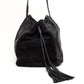 Prada Black Calf Leather Scamosciato Tassel Bucket Bag