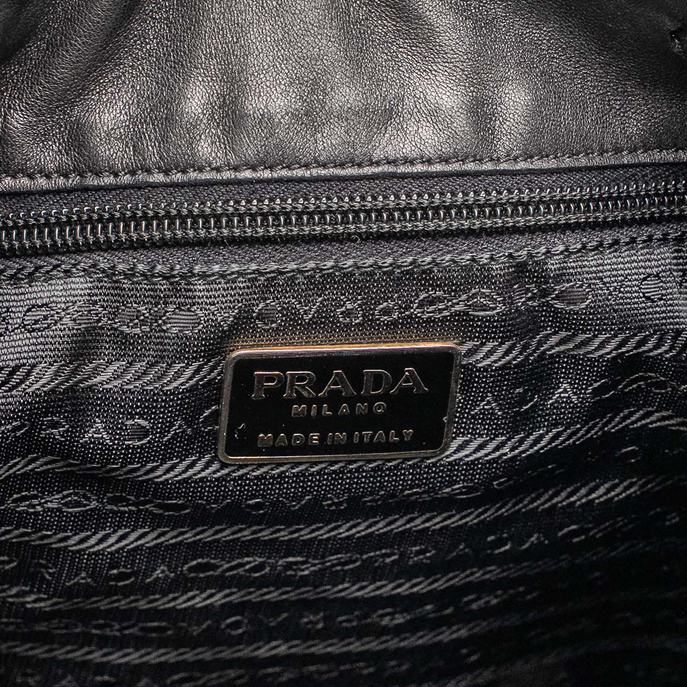 Prada Black Calf Leather Scamosciato Tassel Bucket Bag