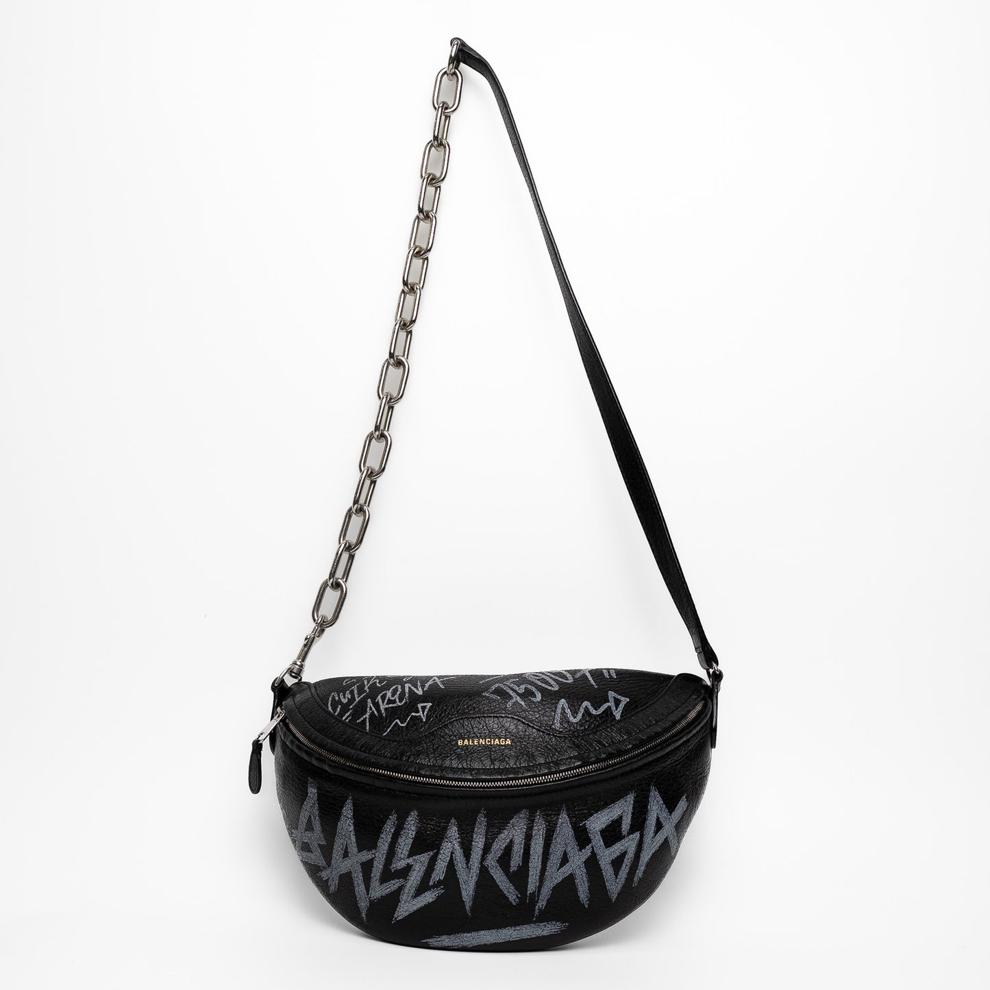 Balenciaga Souvenir Graffiti Black Leather Belt Bag