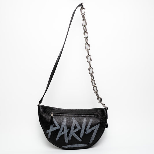 Balenciaga Souvenir Graffiti Black Leather Belt Bag
