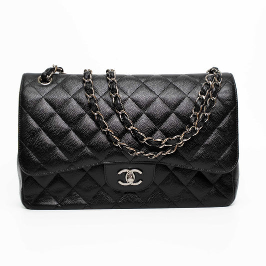 Chanel Classic Flap Jumbo Black Caviar Leather Shoulder Bag