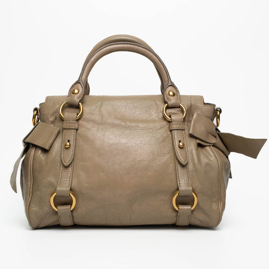 Miu Miu Bow Leather Beige Satchel Crossbody Gold Bag