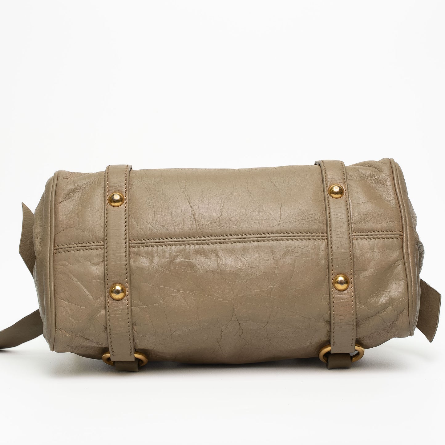 Miu Miu Bow Leather Beige Satchel Crossbody Gold Bag