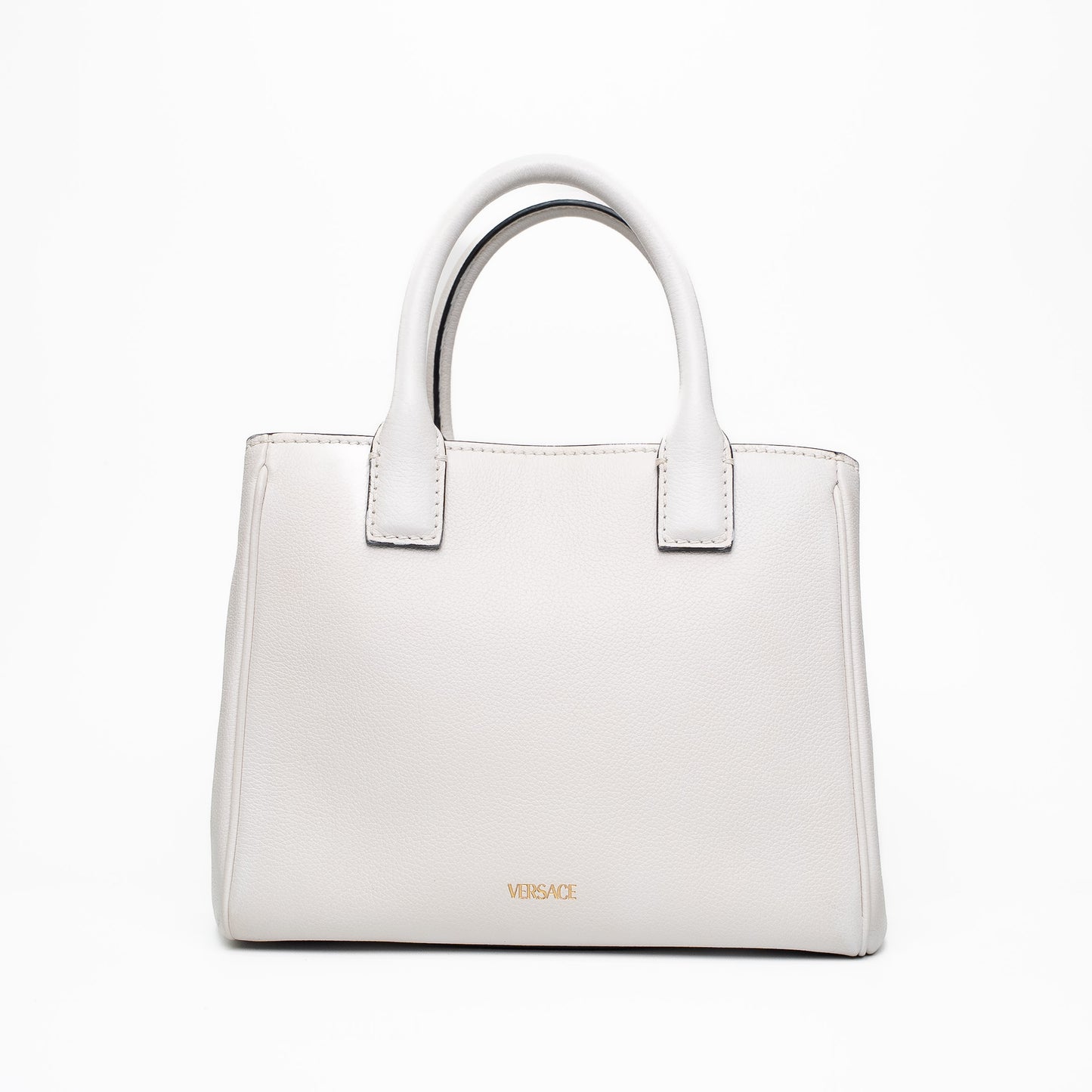 Versace La Medusa White Grained Leather Mini Tote Bag