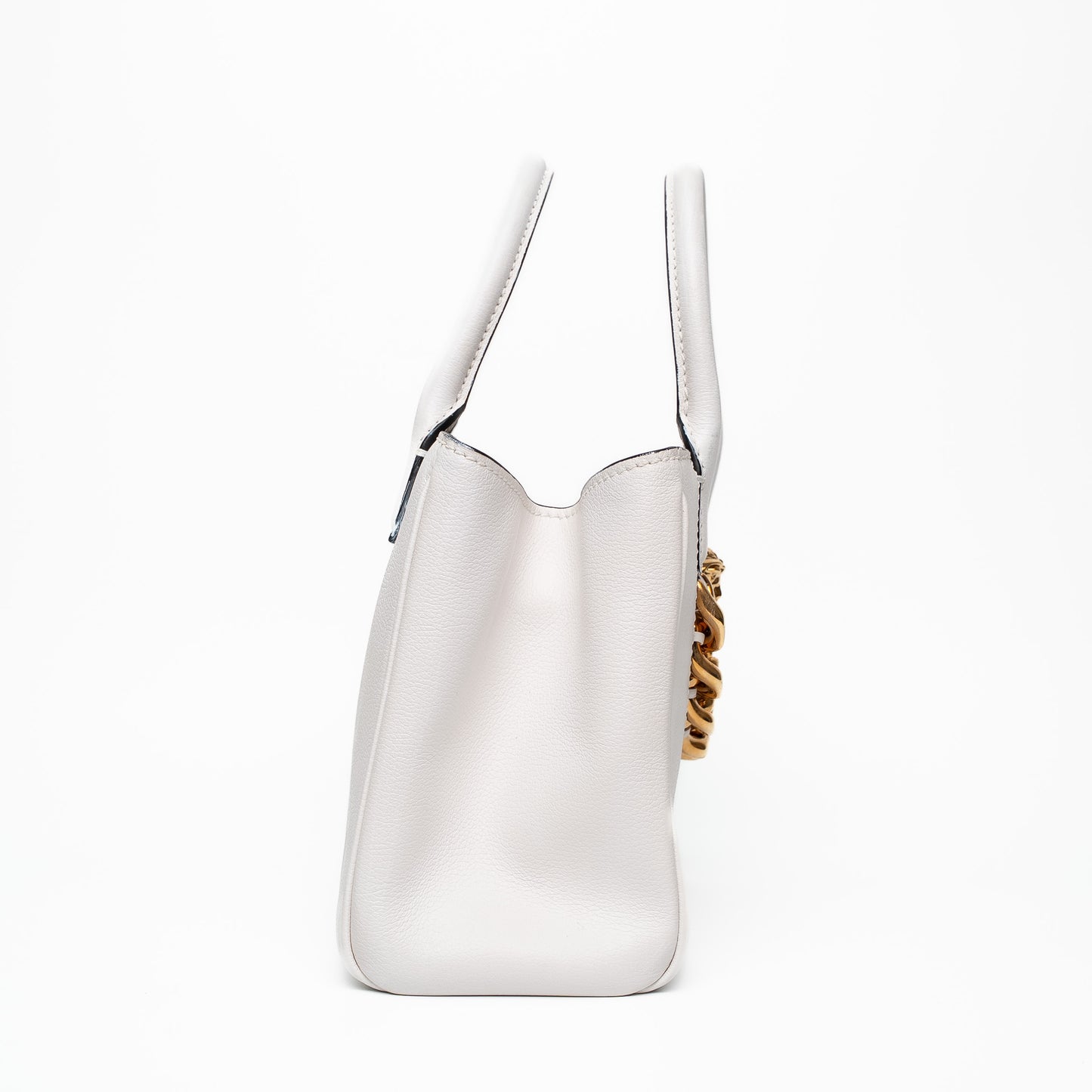 Versace La Medusa White Grained Leather Mini Tote Bag