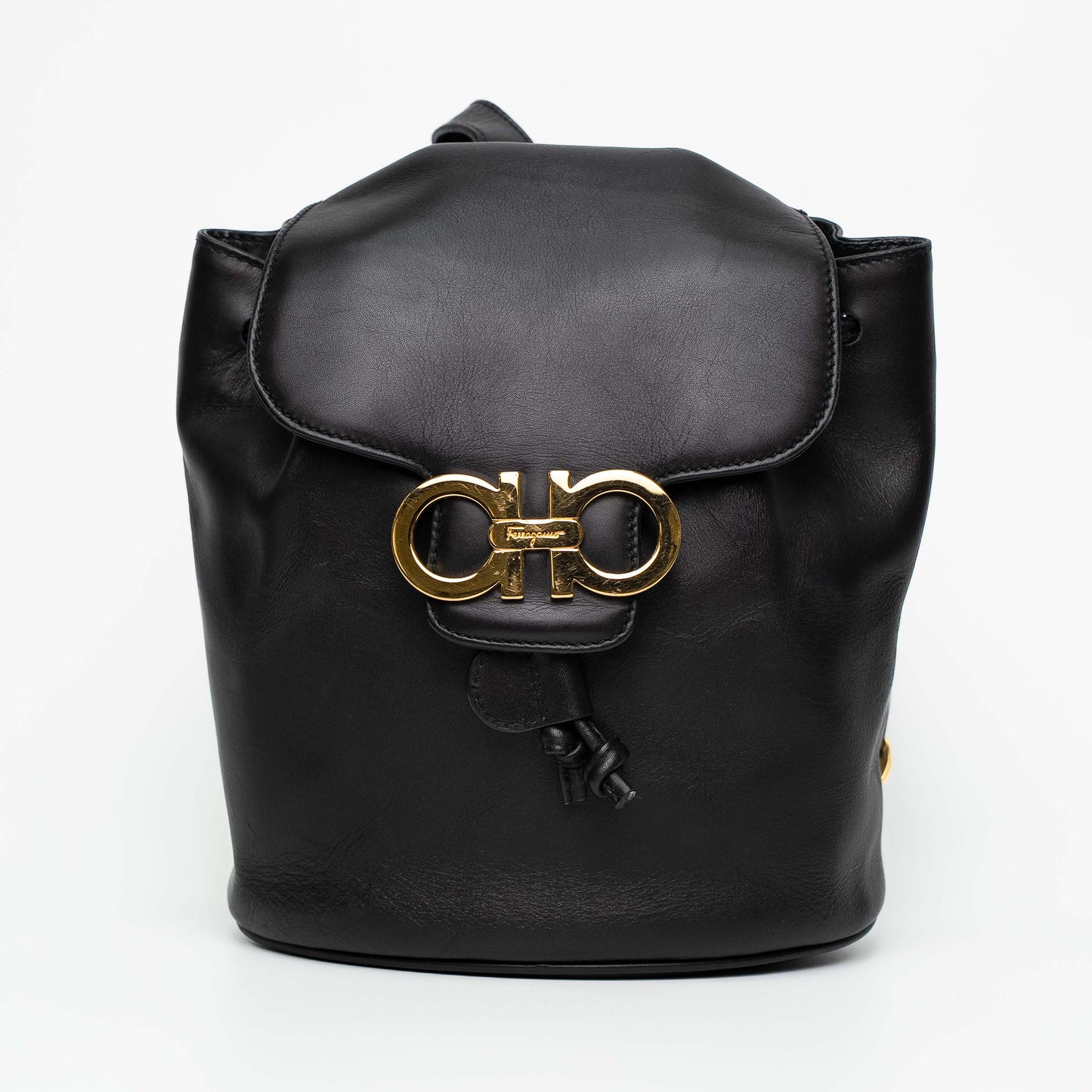 Salvatore Ferragamo Gancini Black Leather Mini Backpack Bag