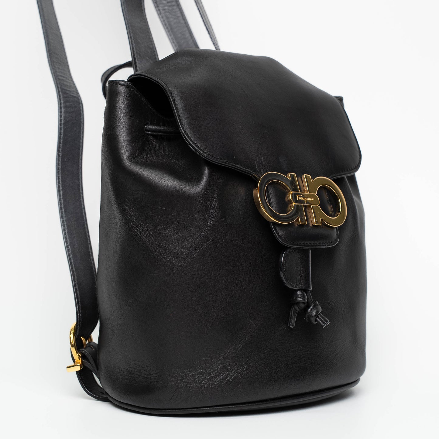 Salvatore Ferragamo Gancini Black Leather Mini Backpack Bag