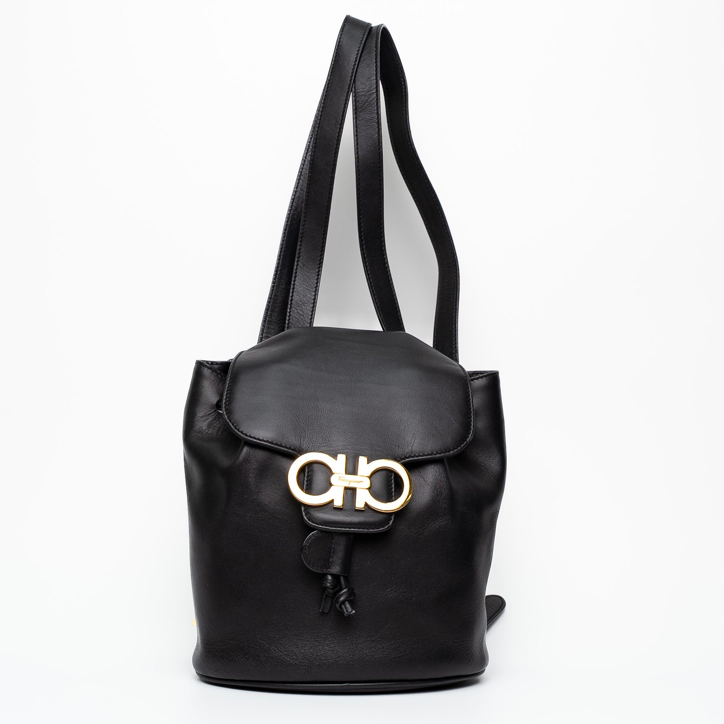 Salvatore Ferragamo Gancini Black Leather Mini Backpack Bag