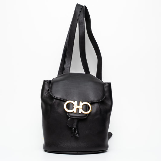 Salvatore Ferragamo Gancini Black Leather Mini Backpack Bag