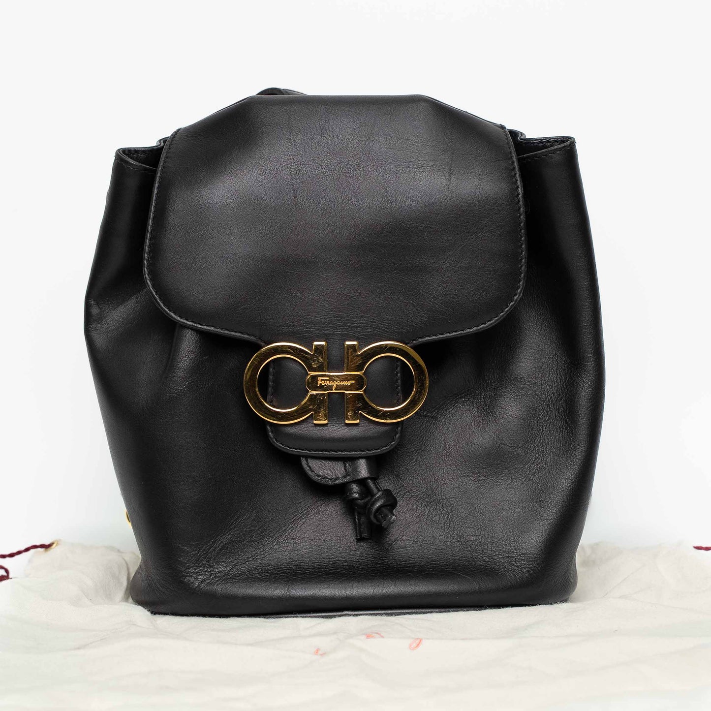 Salvatore Ferragamo Gancini Black Leather Mini Backpack Bag