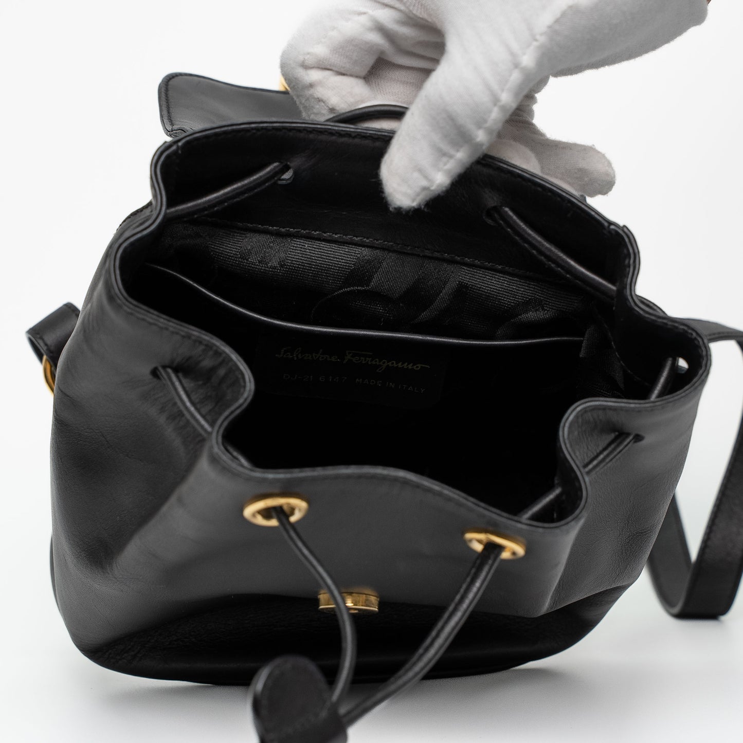 Salvatore Ferragamo Gancini Black Leather Mini Backpack Bag