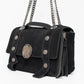 Balmain Paris Black Suede Medallion Chain Shoulder Flap Bag