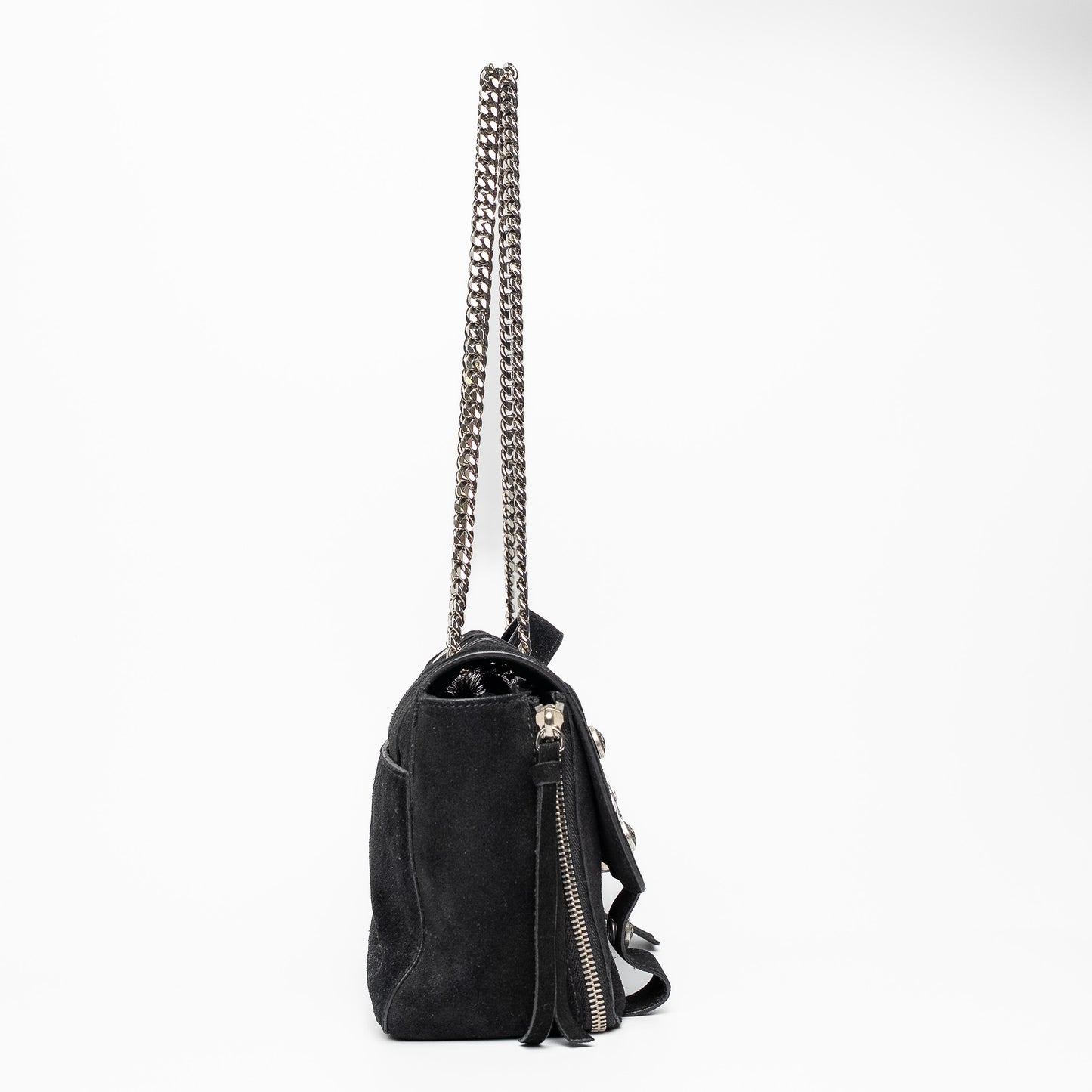 Balmain Paris Black Suede Medallion Chain Shoulder Flap Bag