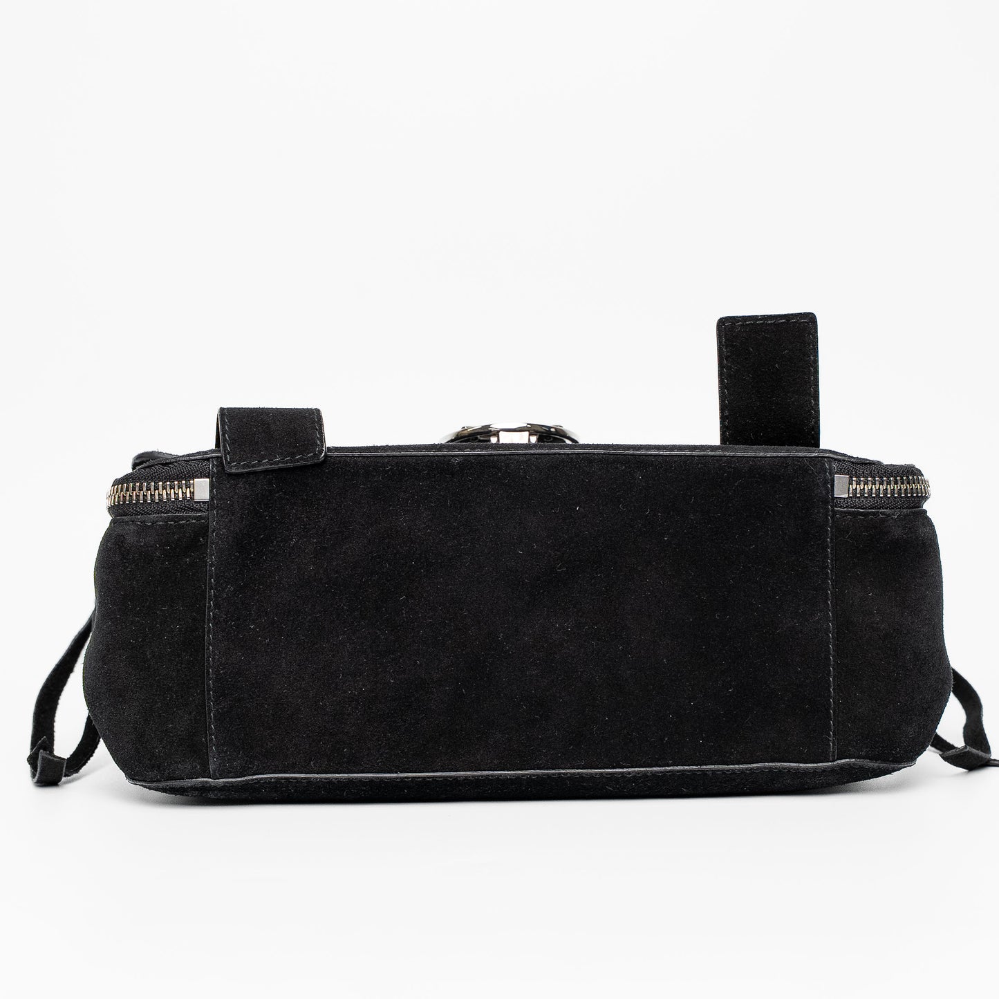 Balmain Paris Black Suede Medallion Chain Shoulder Flap Bag