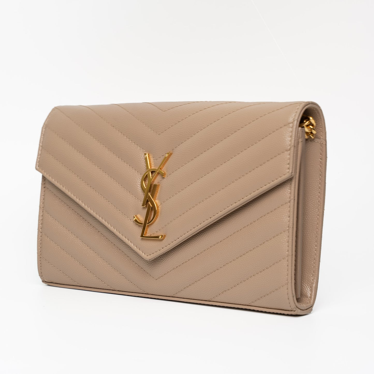 Saint Laurent Timeless Chain Purse Beige Quilted Leather Bag