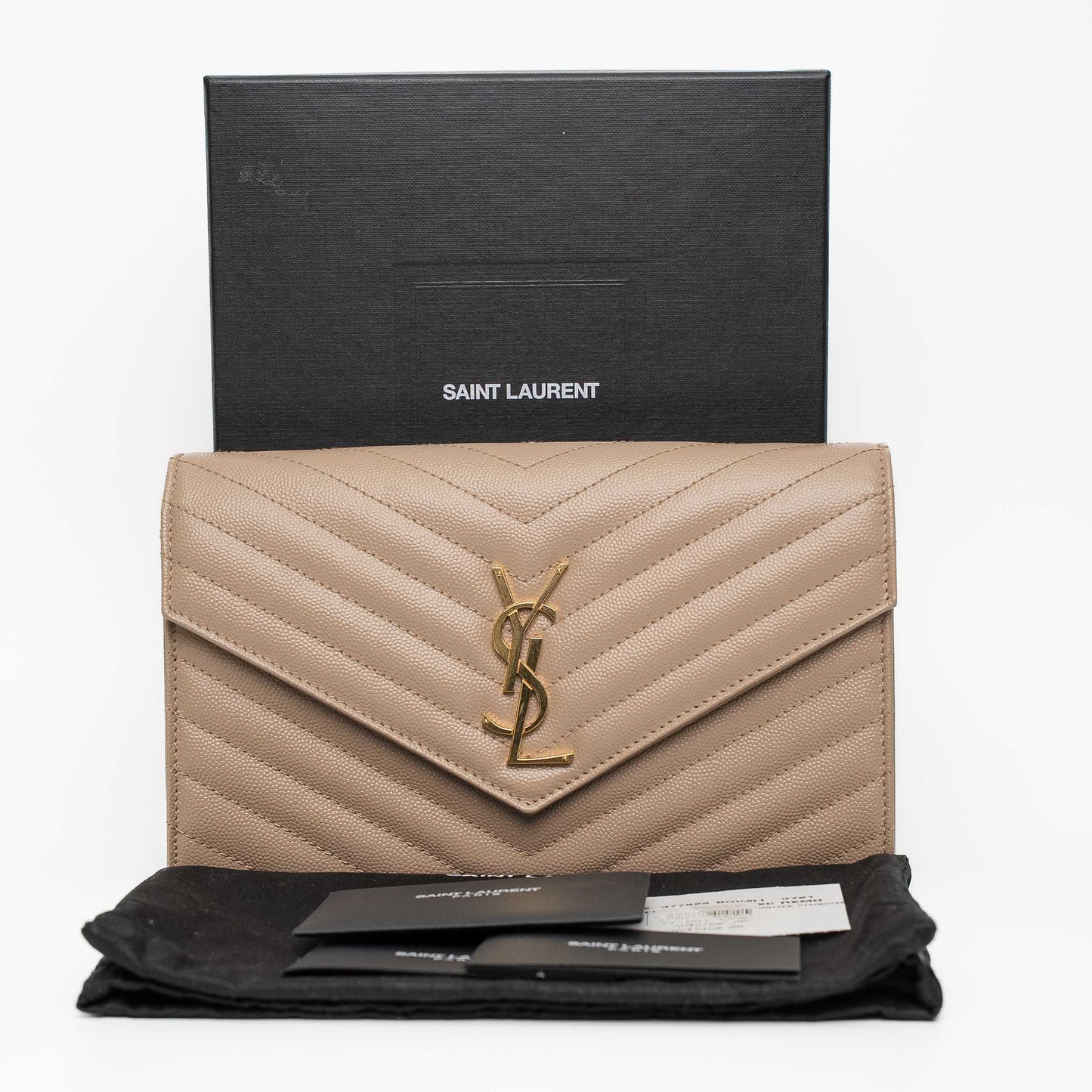 Saint Laurent Timeless Chain Purse Beige Quilted Leather Bag