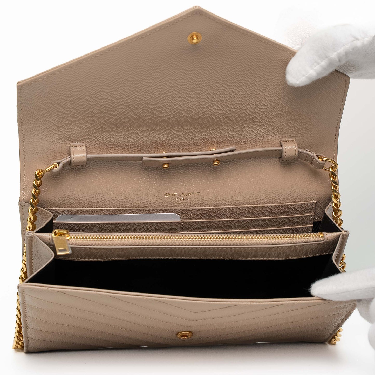 Saint Laurent Timeless Chain Purse Beige Quilted Leather Bag