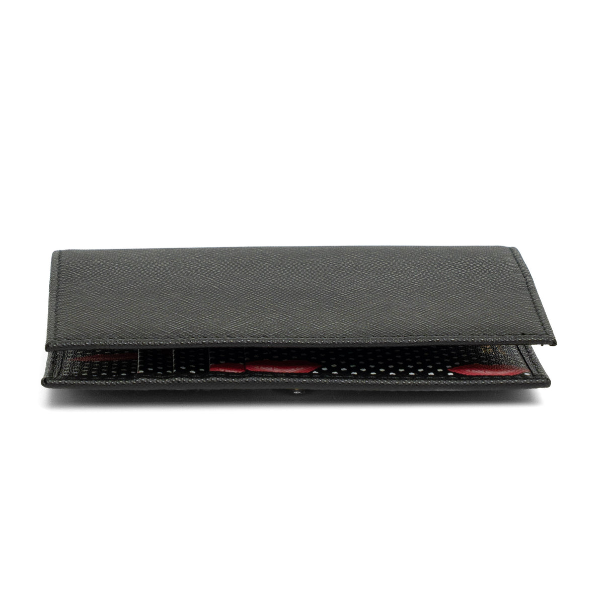 Prada Black Saffiano Leather Lips Passport Holder