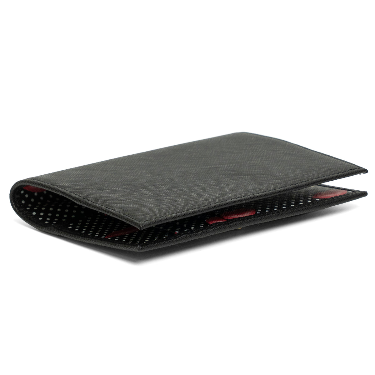 Prada Black Saffiano Leather Lips Passport Holder