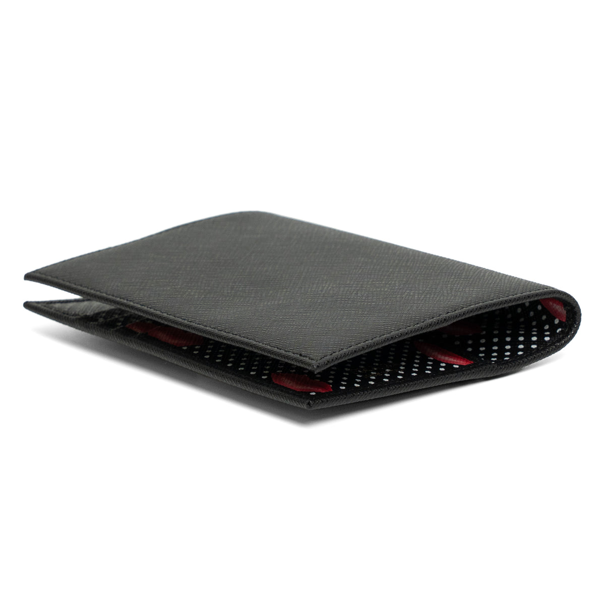 Prada Black Saffiano Leather Lips Passport Holder