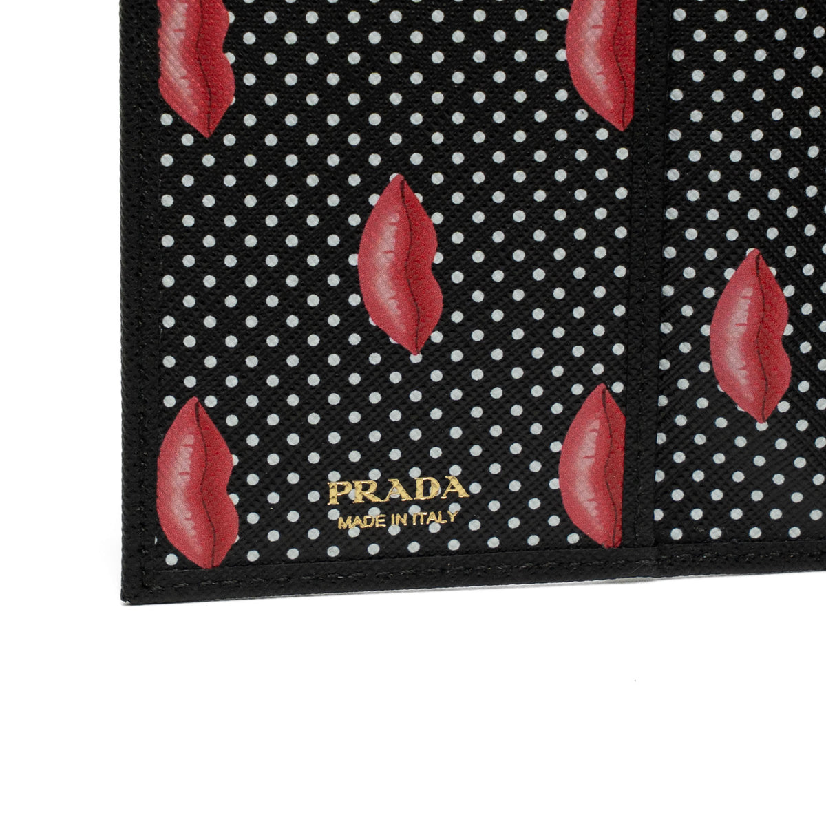 Prada Black Saffiano Leather Lips Passport Holder