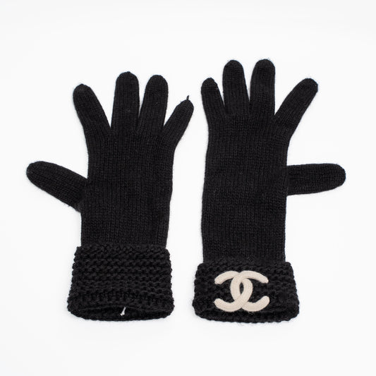Chanel Coco Mark Black Knit Gloves