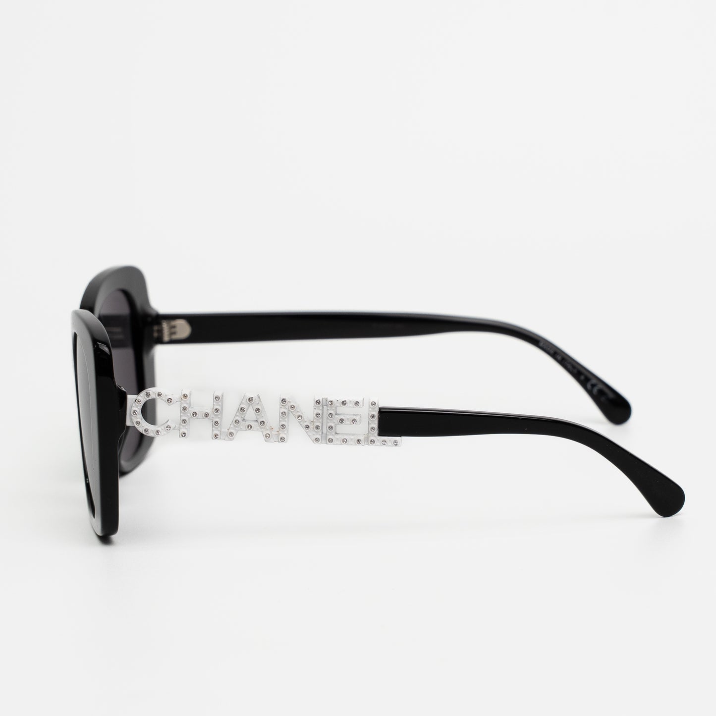 Chanel Strass Logo Temple Black Sunglasses