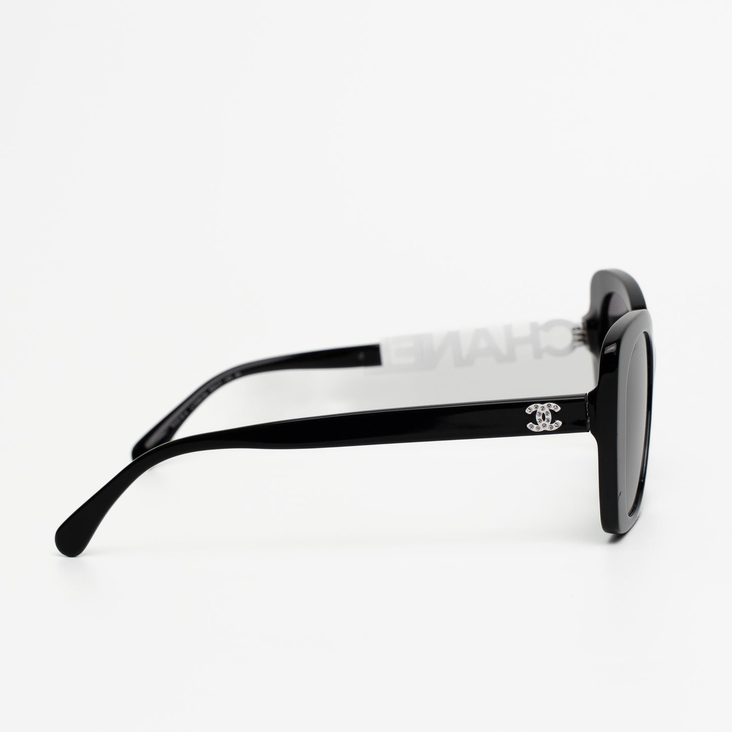 Chanel Strass Logo Temple Black Sunglasses