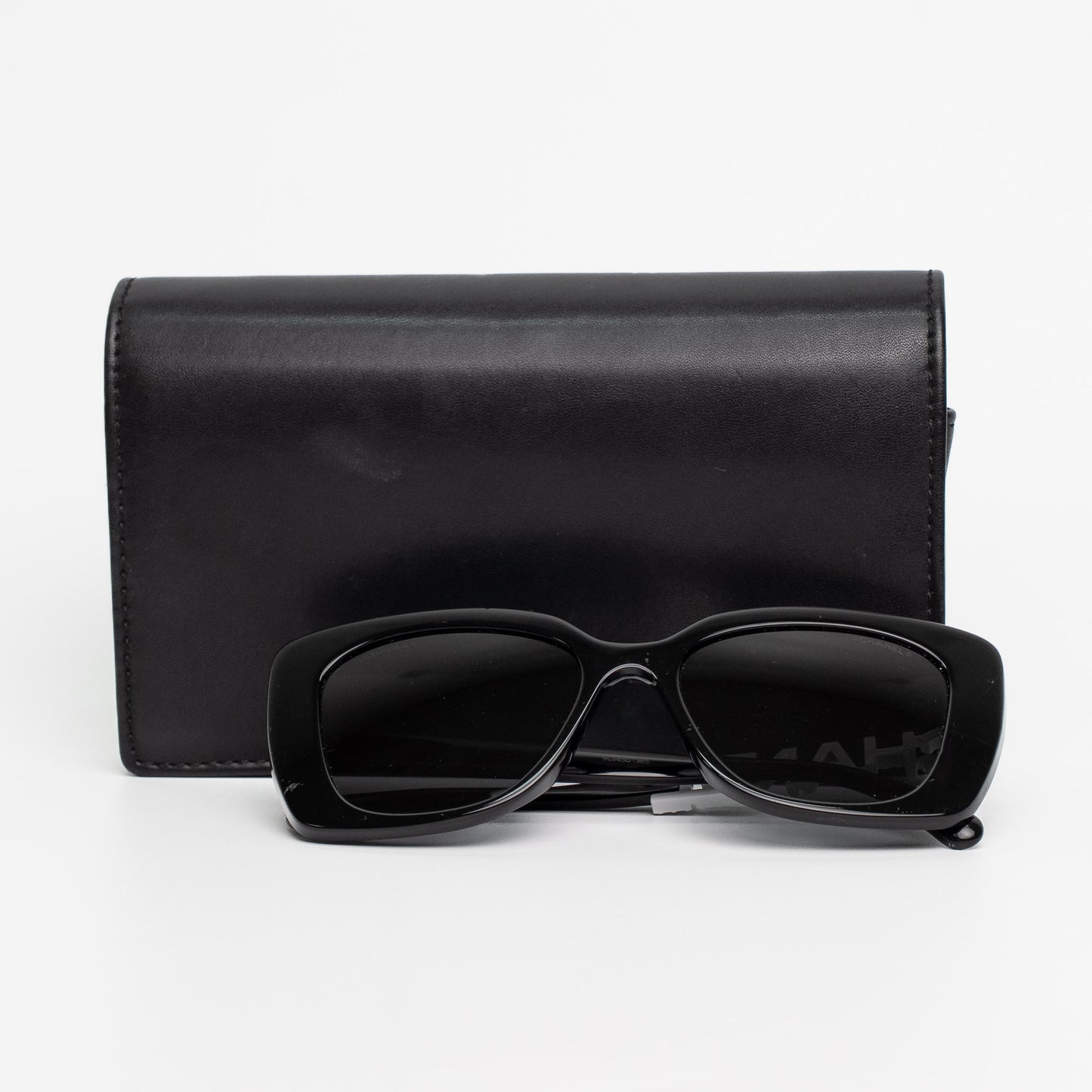Chanel Strass Logo Temple Black Sunglasses