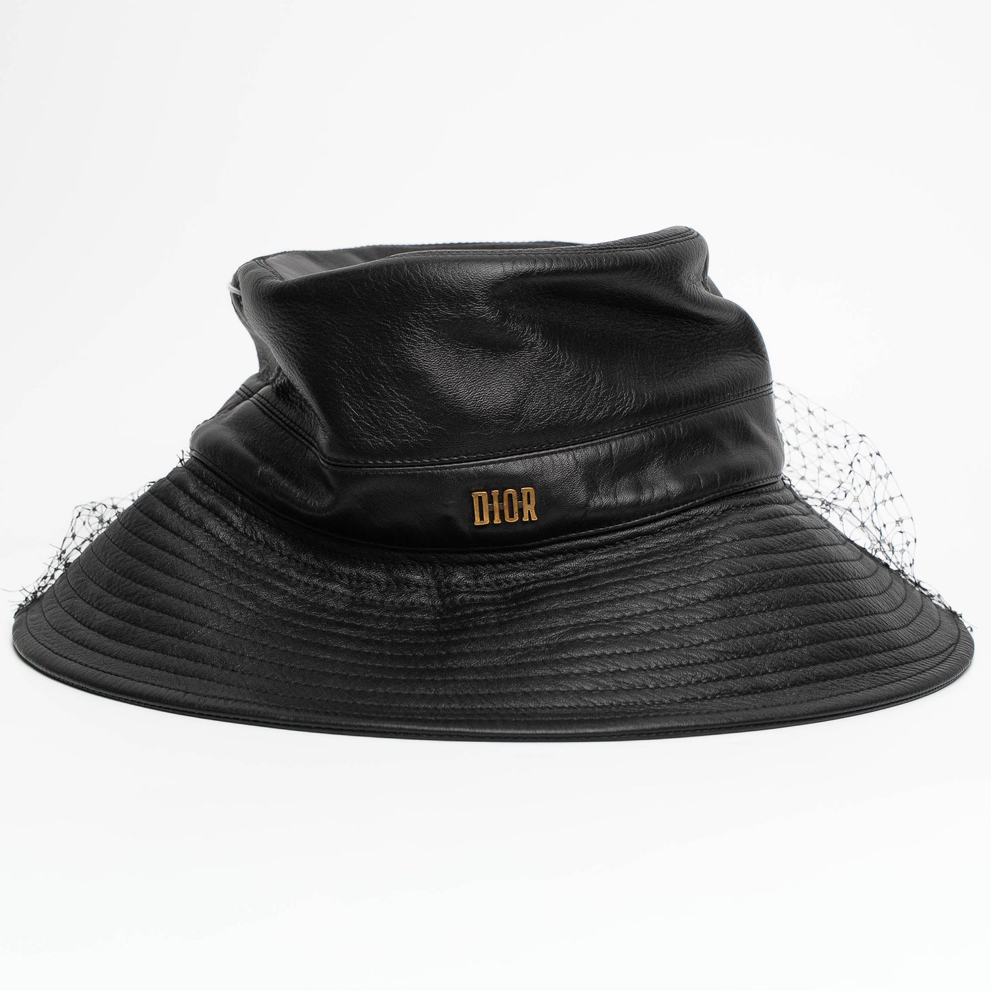 Dior Black Leather Veiled Bucket Hat