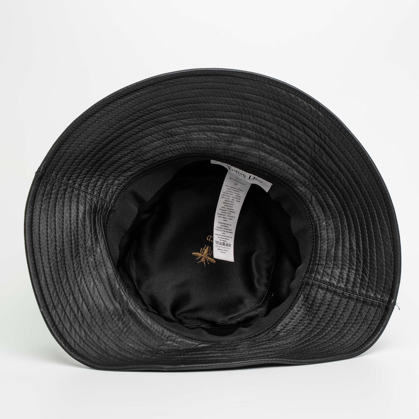 Dior Black Leather Veiled Bucket Hat