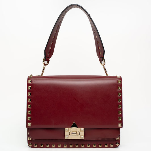 Valentino Rockstud Burgundy Leather Shoulder Bag