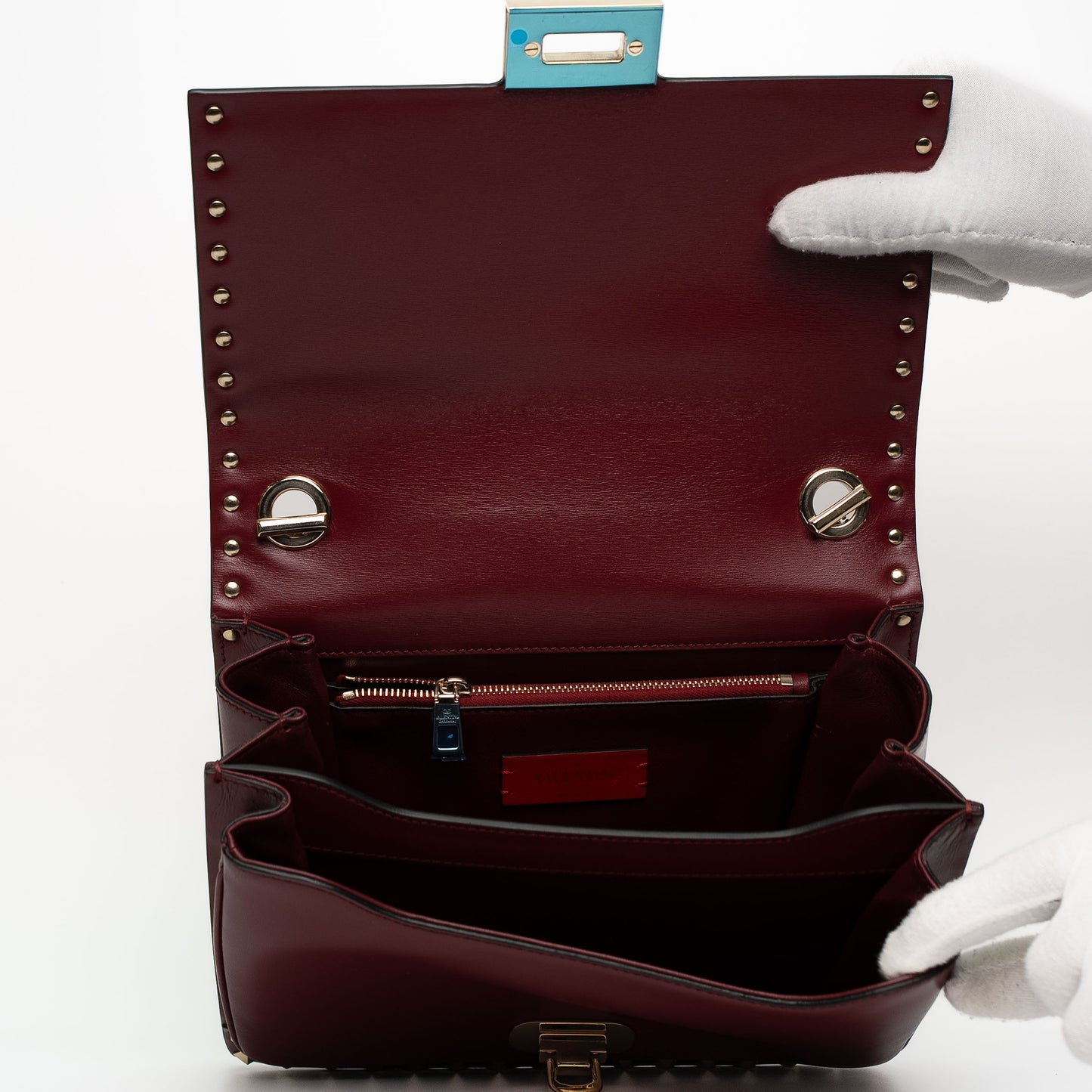 Valentino Rockstud Burgundy Leather Shoulder Bag