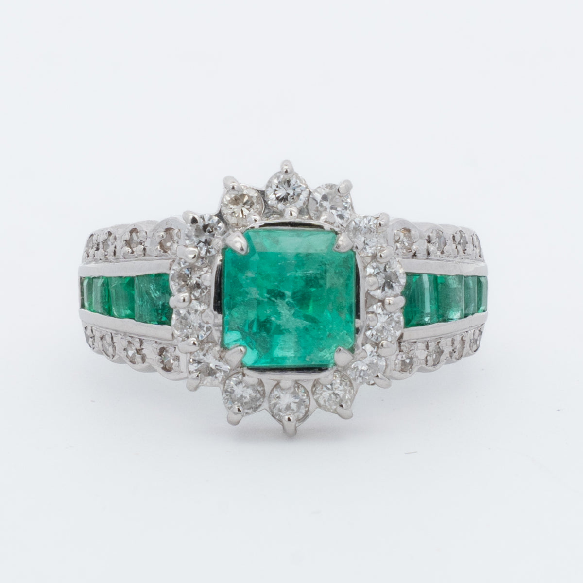 Platinum Colombian Emerald Diamond Cocktail Ring