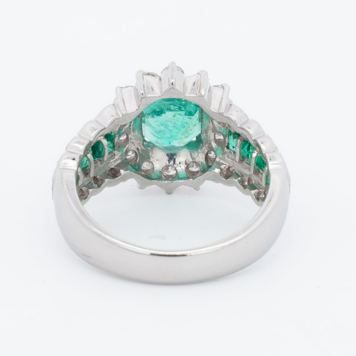 Platinum Colombian Emerald Diamond Cocktail Ring
