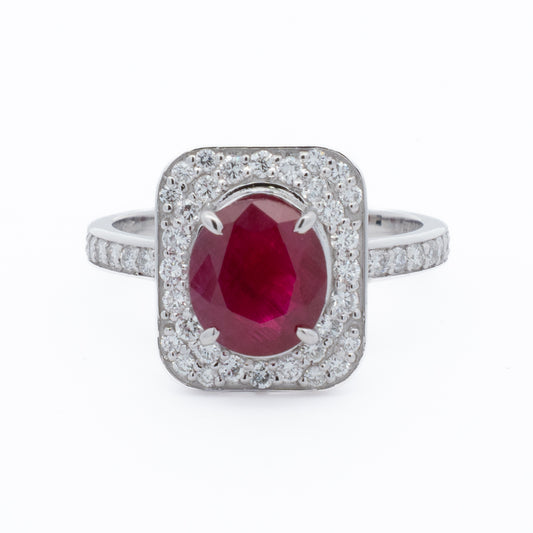 18ct White Gold Burmese Ruby Diamond Ring
