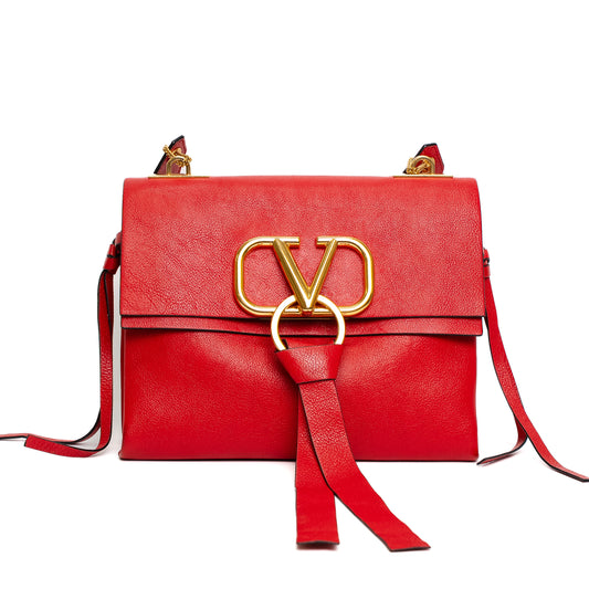 Valentino VRing Red Calfskin Shoulder Bag