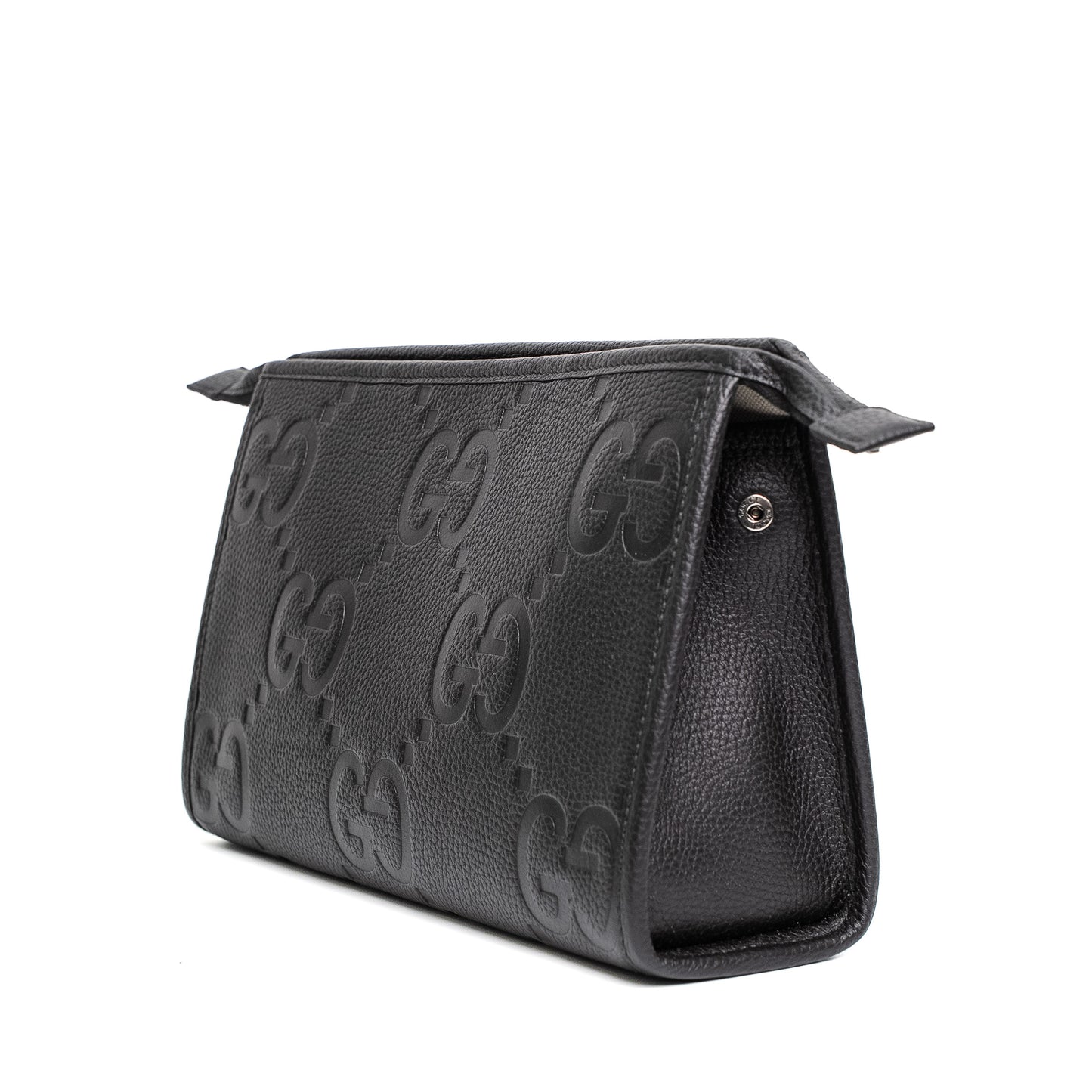Gucci Jumbo GG Black Leather Zip Clutch Pouch Set