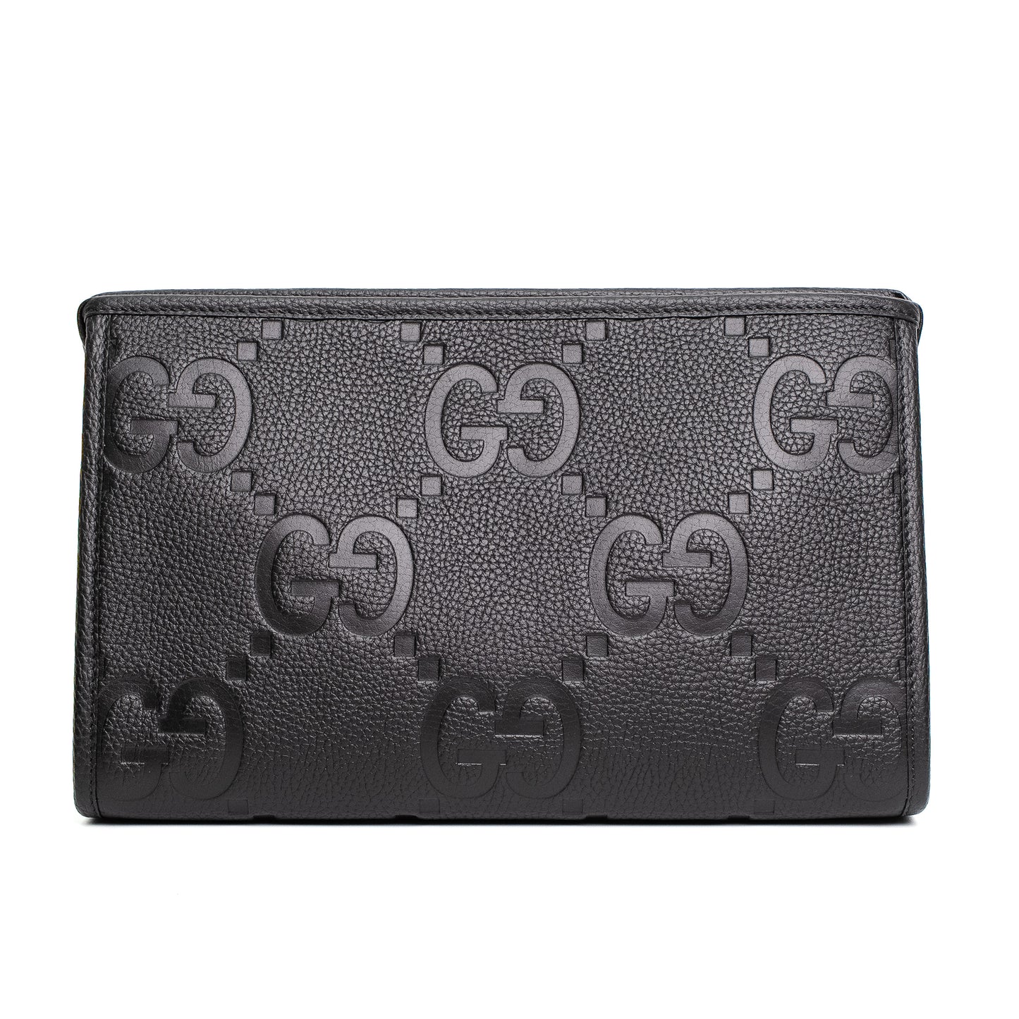 Gucci Jumbo GG Black Leather Zip Clutch Pouch Set