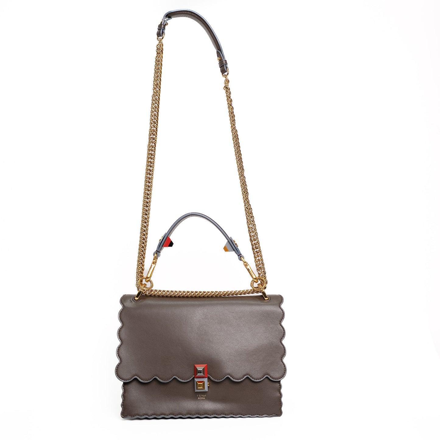 Fendi Kan I Grey Leather Shoulder Bag