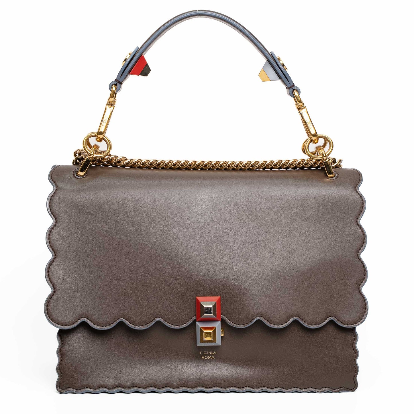Fendi Kan I Grey Leather Shoulder Bag