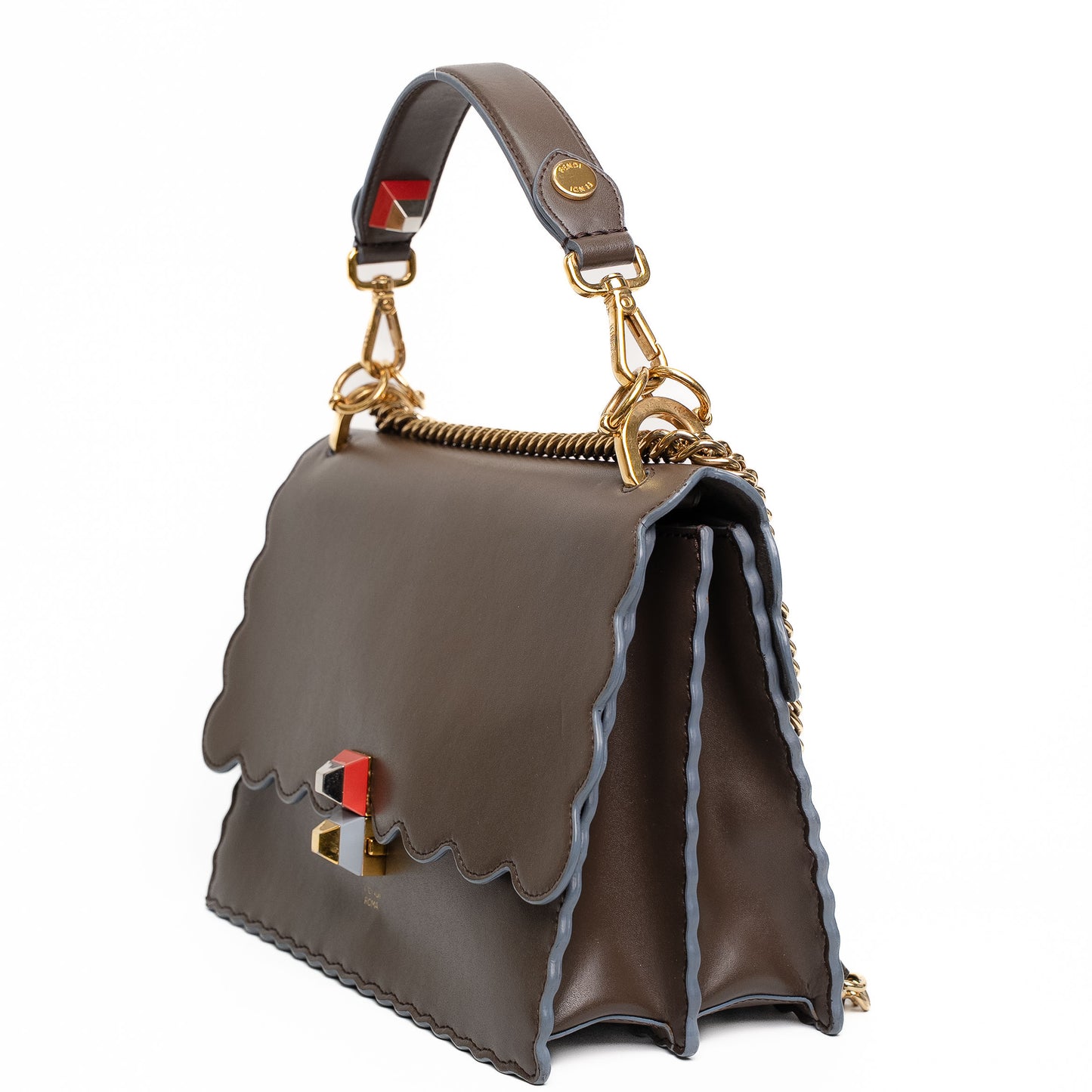 Fendi Kan I Grey Leather Shoulder Bag