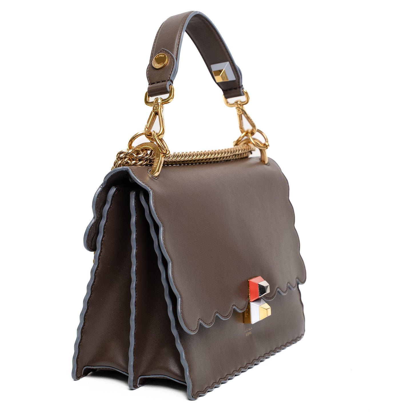 Fendi Kan I Grey Leather Shoulder Bag